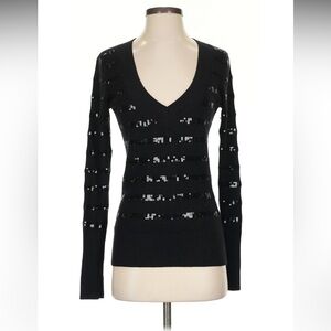 Express Black Sequin Stripe Knit Sweater XS | Sparkly Long Sleeve Top